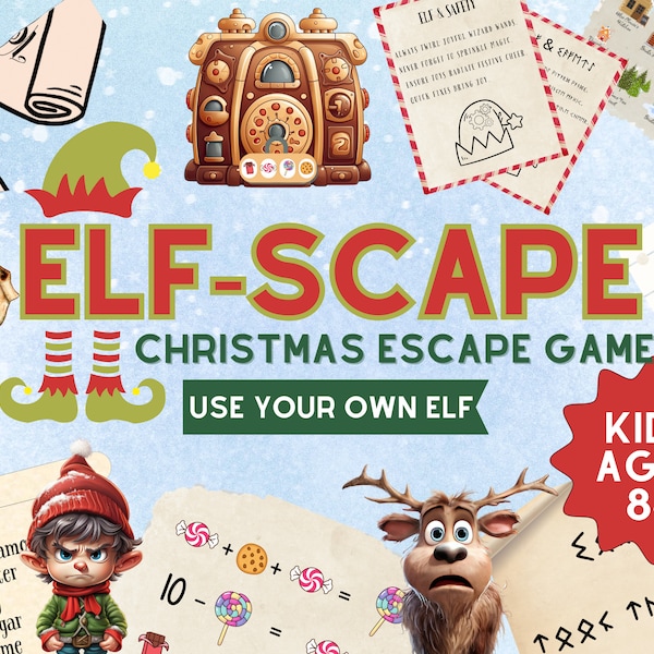 Christmas escape game for kids | Elf-Scape | Printable Escape Room | Download Print and Play DIY Escape Kit | Fun Festive Party Game Child