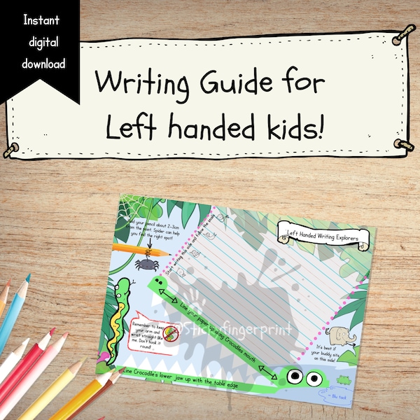 Digitale download Linkshandige schrijfgeleider met schrijfhelling. Voor linkshandige kinderen.