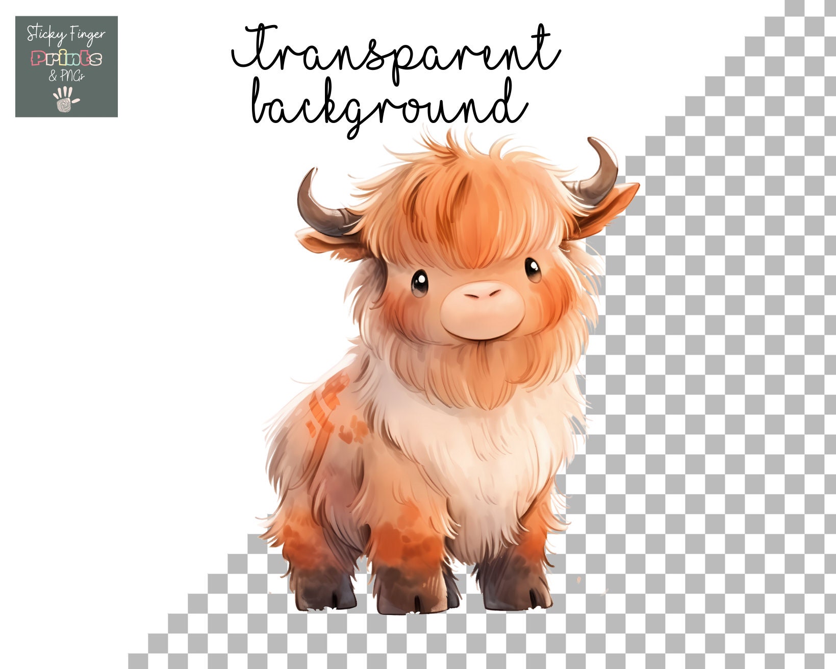 Watercolor Baby Highland Cow Clipart Set With Bonus Woodland Elements ...