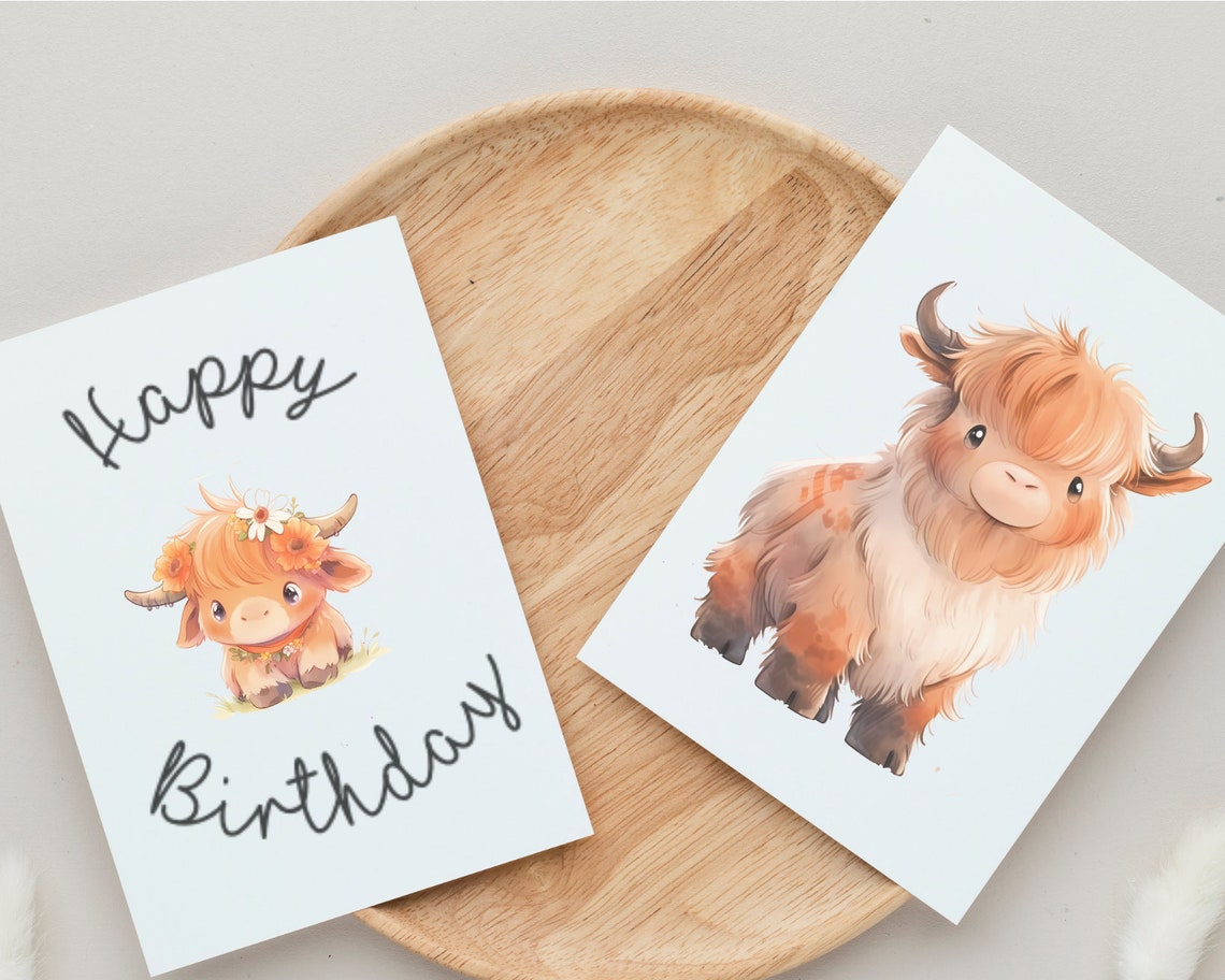 Watercolor Baby Highland Cow Clipart Set With Bonus Woodland Elements ...