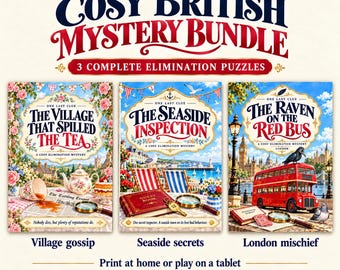 Cozy Mystery Puzzle Book Bundle, Set of 3 Printable No Murder Elimination Games for Adults, British Whodunit Logic Puzzles PDF