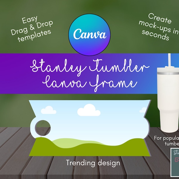 Editable Tumbler Topper Canva Frame Template for stanley quencher 40oz Name plate topper, Digital download.