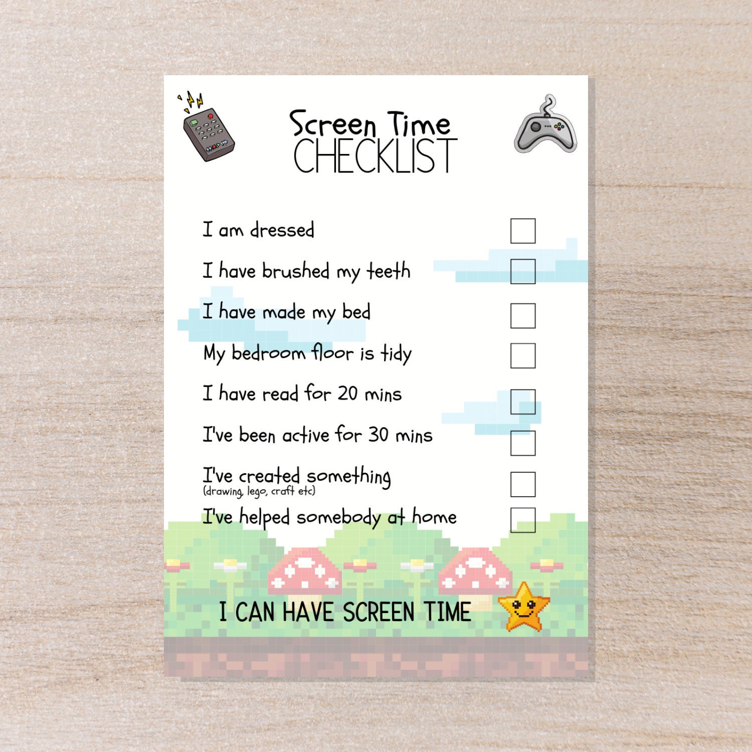 Kids Screen Time Checklist. Printable Chore Chart. Reward Chart. Video