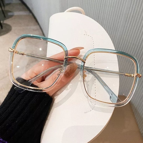 Übergroße quadratische Lesebrille Damenmode Anti-Blaue optische Gläser Rahmen Klassische Kunststoff Brillen Rahmen Brillen