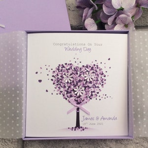 10 Colours 2 Sizes Floral Tree Wedding Card Gift Boxed Personalised Handmade - Daughter,Son,Granddaughter,Grandson,Mum,Dad,Sister,Brother