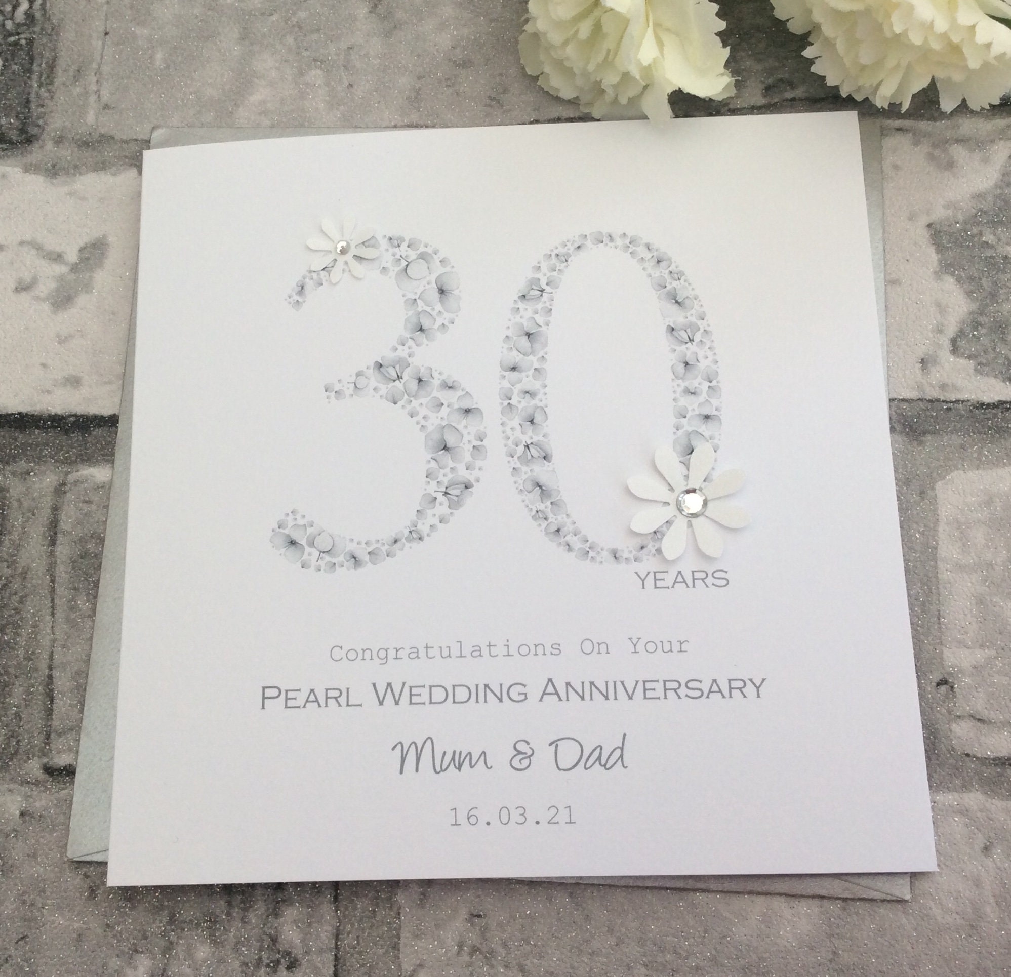 2 Sizes Delicate Number Pearl 30th Wedding Anniversary Card Etsy