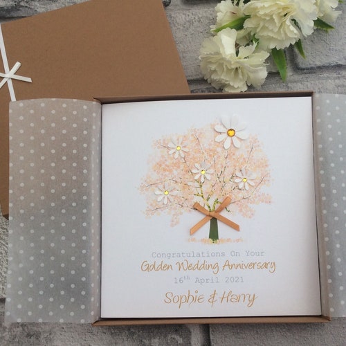 Gold / 50th Wedding Anniversary Tree Personalised Card - Etsy UK