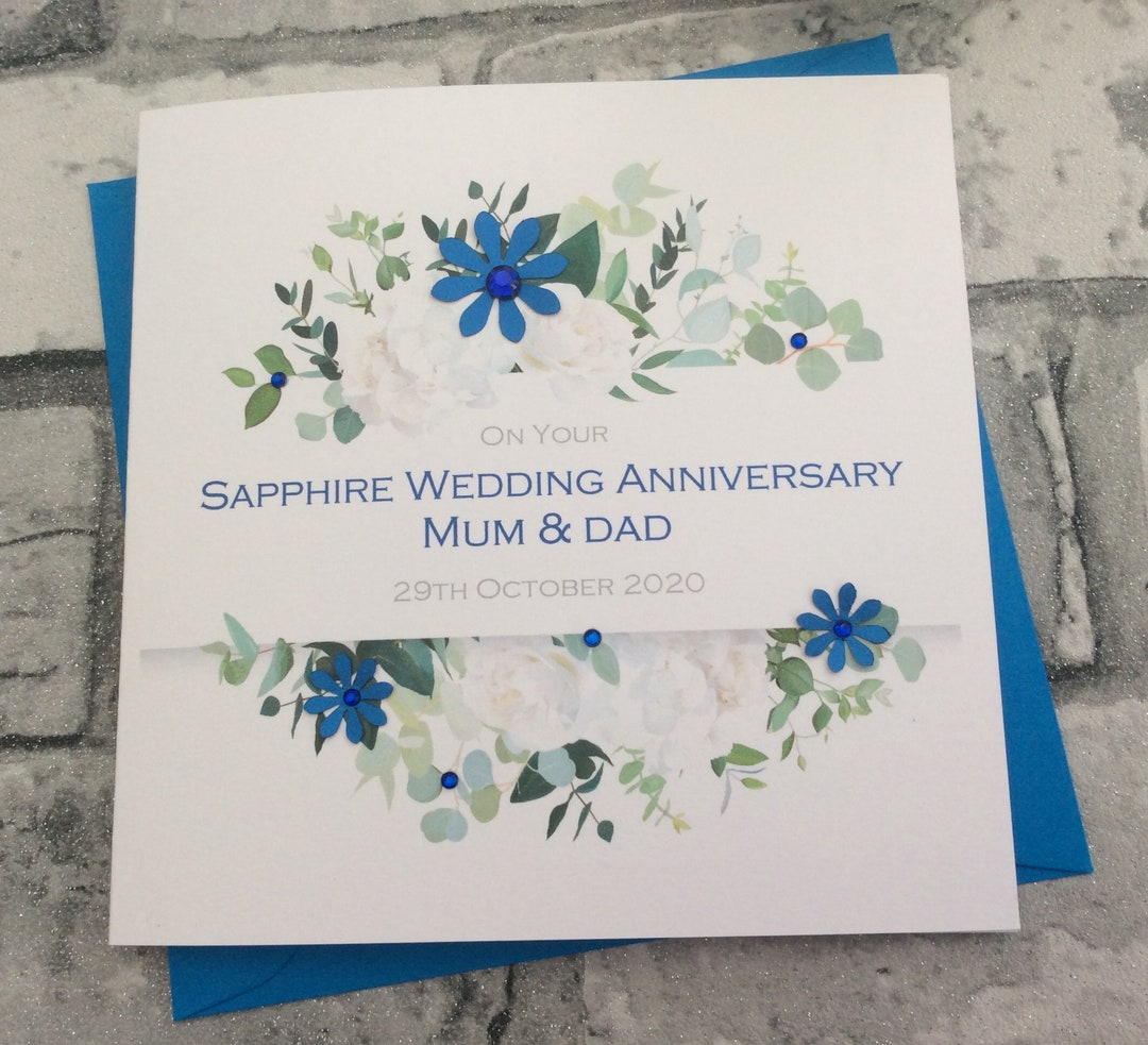 Large Card, Floral Banner Sapphire 45th Wedding Anniversary Card ...