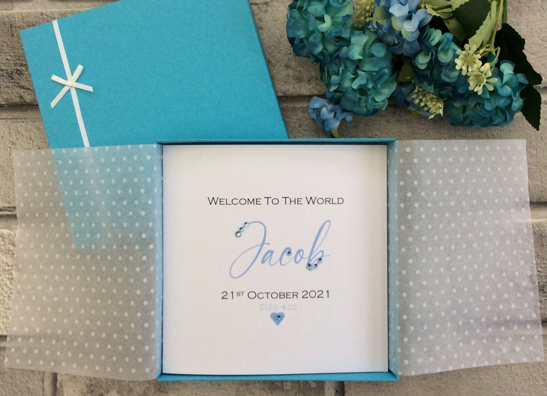 2 Sizes Boy Wording New Baby Card Gift Boxed Personalised Etsy UK