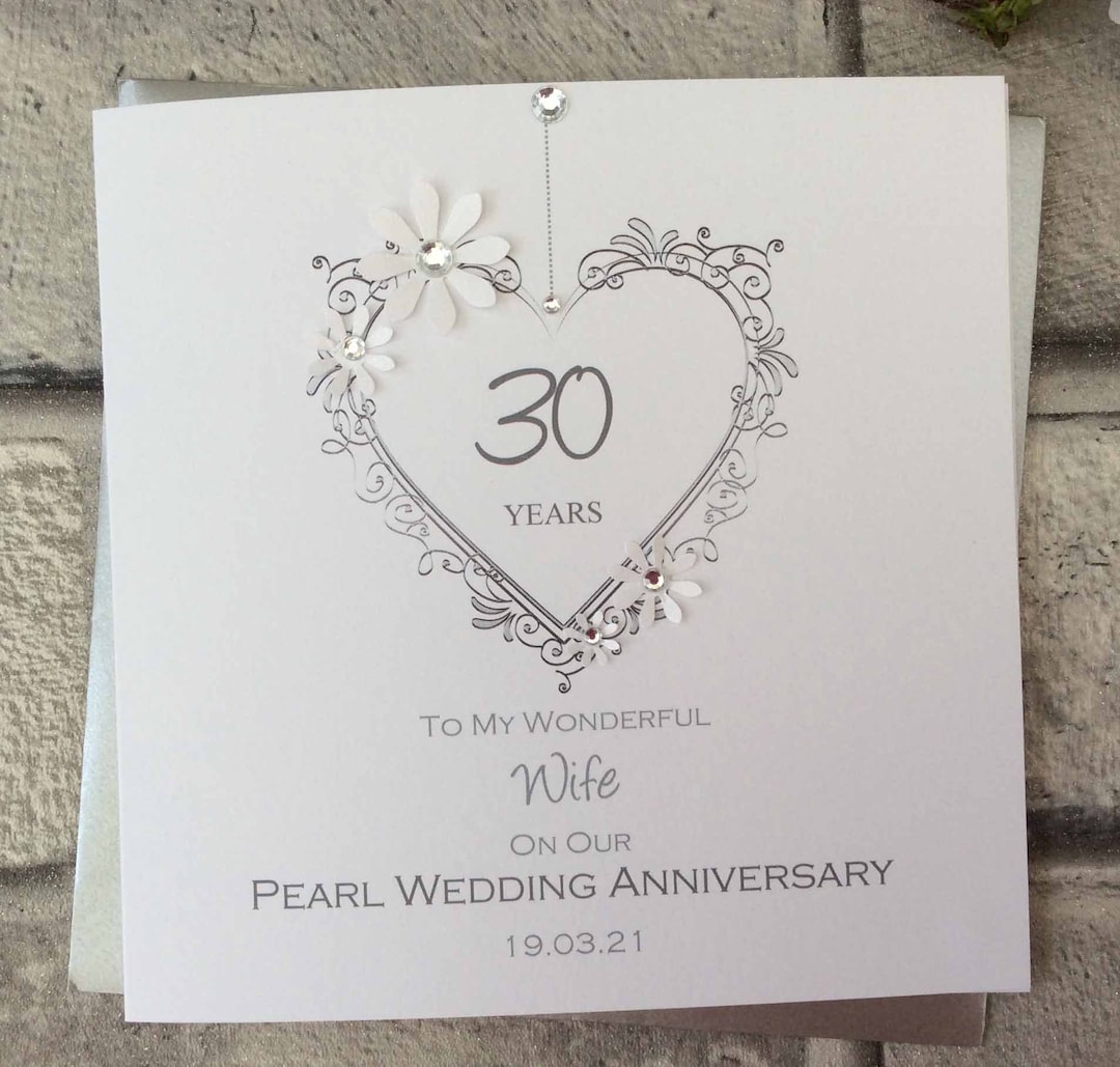Small Card, Delicate Heart Pearl 30th Wedding Anniversary Card ...
