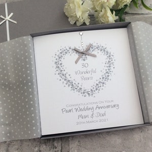 2 Sizes Heart of Hearts Pearl 30th Wedding Anniversary Card Gift Boxed Personalised Handmade - Mum,Dad,Brother,Sister,Nan,Grandad,Grandma