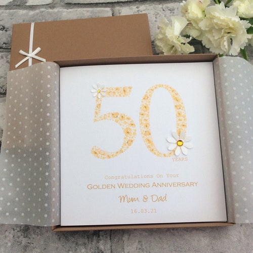 Golden Wedding Anniversary Papercut Card 50th Anniversary - Etsy
