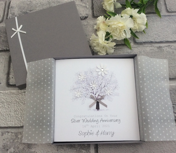 Personalised Silver Wedding Anniversary Card 25th Mum Dad Husband, Wife Grandma | UK