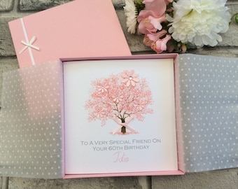 Gift Boxed, 2 Colours, 2 Sizes Floral Tree Birthday Card Personalised Handmade - Wife,Fiancee,Partner,Mum,Mummy,Nan,Grandma,Sister,Daughter