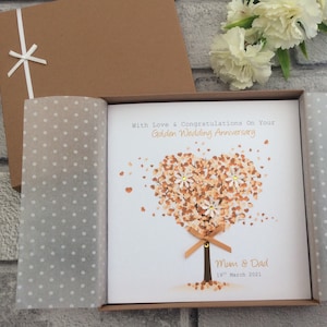 2 Sizes Floral Tree Golden 50th Wedding Anniversary Card Gift Boxed Personalised Handmade - Mum,Dad,Brother,Sister,Nan,Grandma,Grandad