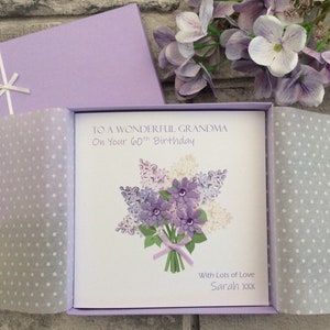 2 Sizes Lilac Floral Birthday Card Gift Boxed Personalised Handmade – Wife,Fiancee,Partner,Mum,Mummy,Nan,Grandma,Sister,Daughter,Aunt
