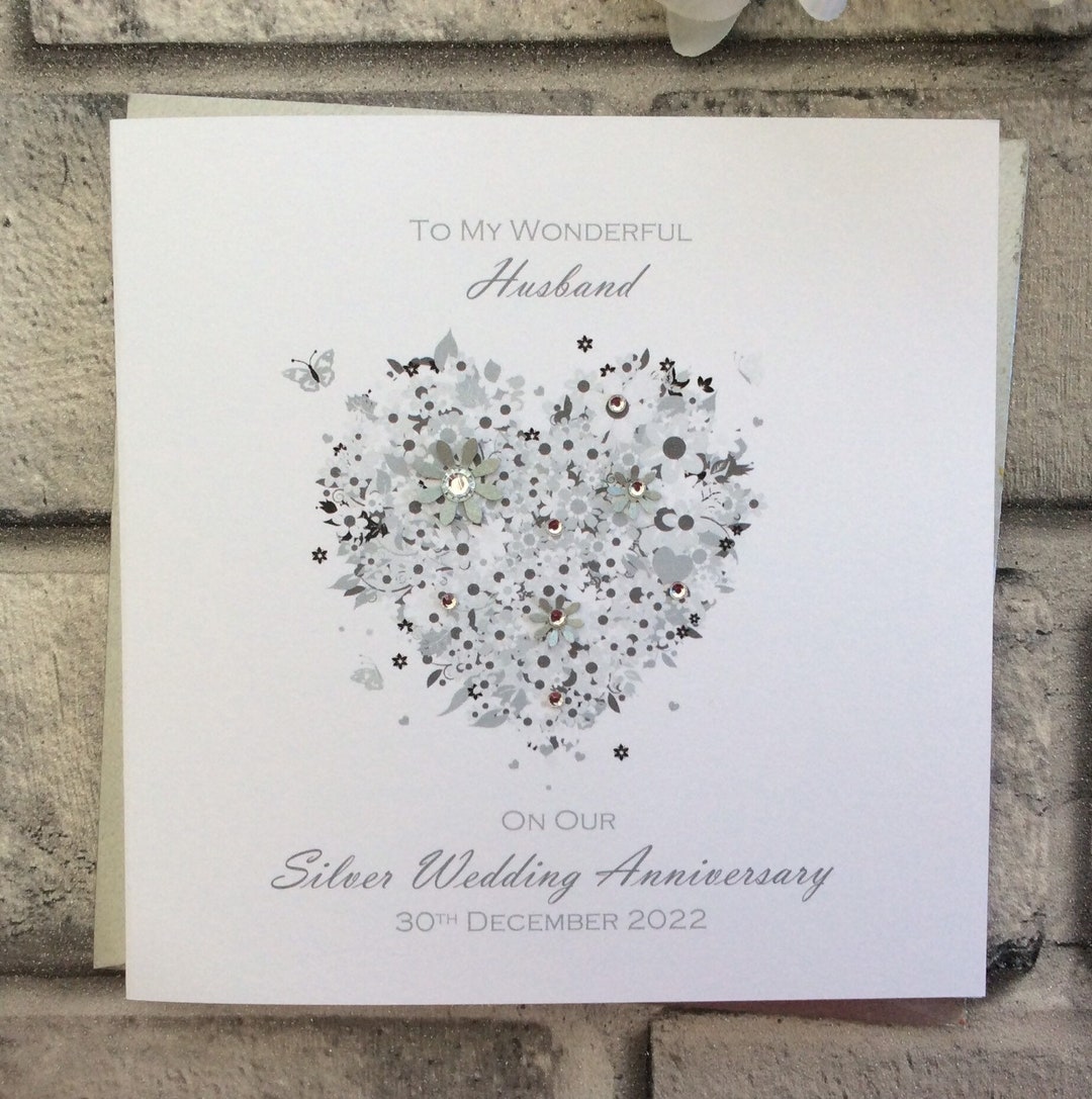 Large Card, Large Heart Silver 25th Wedding Anniversary Card ...