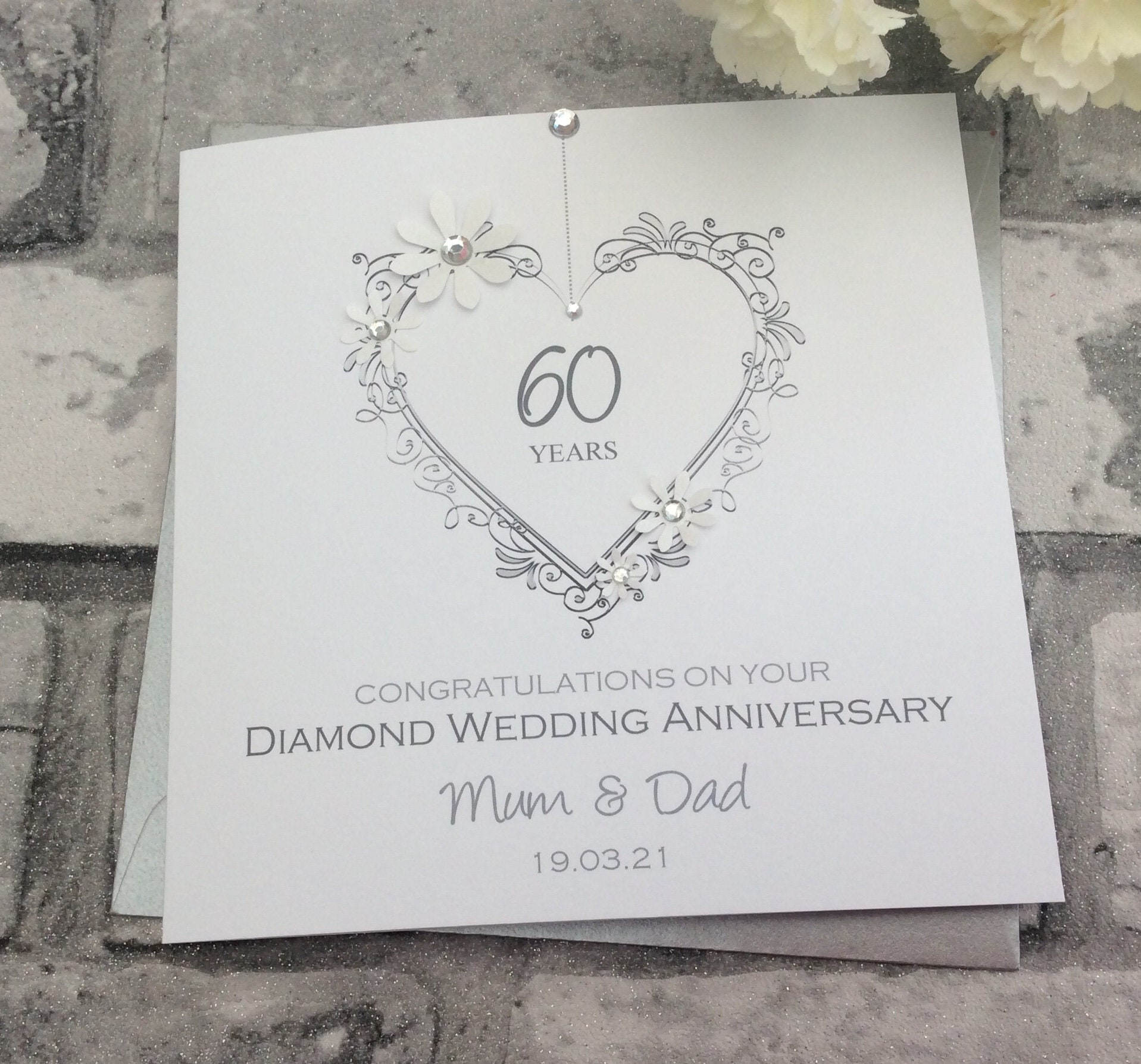 2 Sizes Delicate Heart Diamond 60th Wedding Anniversary Card - Etsy Denmark