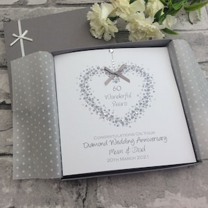 Gift Boxed, 2 Sizes, Heart of Hearts Diamond 60th Wedding Anniversary Card Personalised Handmade -Mum,Dad,Brother,Sister,Nan,Grandma,Grandad
