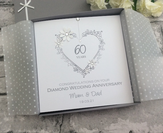 2 Sizes Delicate Heart Diamond 60th Wedding Anniversary Card - Etsy UK