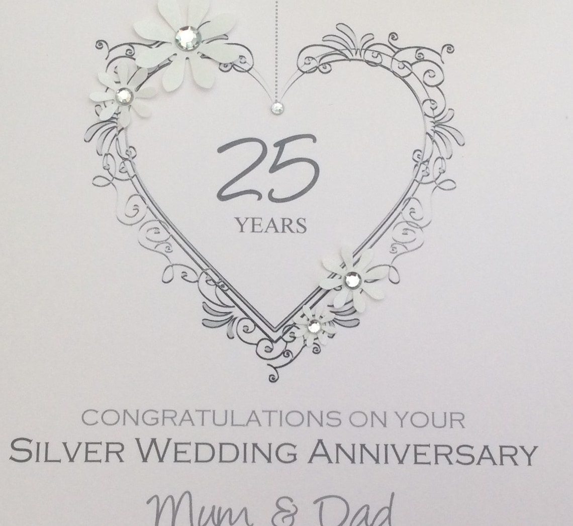 2 Sizes Delicate Heart Silver 25th Wedding Anniversary Card - Etsy UK
