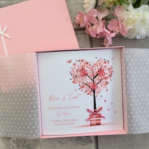 Gift Boxed, 2 Sizes, Heart Tree Coral 35th Wedding Anniversary Card Personalised Handmade - Son,Daughter,Mum,Dad,Grandma,Grandad,Sister