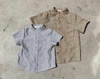 Mandarin collar linen boy shirt