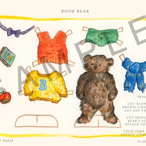 Orso bambola di carta STAMPABILE / Artigianato per bambini fai da te, download digitale, ritaglio di carta orso, attività artigianale per bambini, bambole di carta animali della foresta
