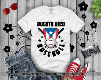 Puerto Rico Shield Flag Baseball Bats Graphic Team Design Digital Download