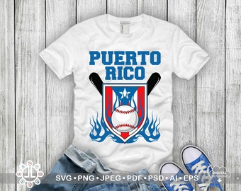 Puerto Rico Baseball T-Shirt Graphic Design Flag Flames SVG Digital Download