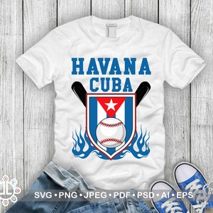 Havana Cuba Baseball SVG T-Shirt Graphic Design Made in Florida USA | Cuban Flag Flames SVG Digital Download