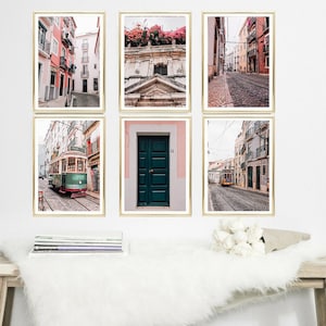 Set Of Six Travel Prints Lisbon Portugal // Pink Lisbon Portugal Photography Prints // Six Street Photography Prints