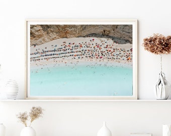 Aerial Beach Print, Turquoise Water Photography, Greece (Digital Download)