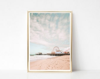 Santa Monica Pier Print, Ferris Wheel Beach Photography