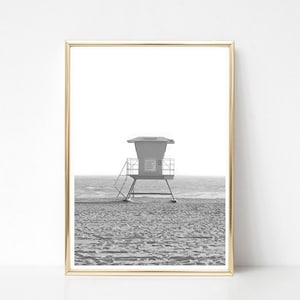 Black and White Lifeguard Stand Print // Printed Artwork// Lifeguard Stand print // California beach photography