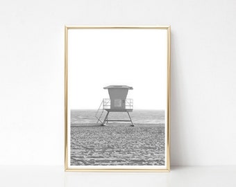 Black and White Lifeguard Stand Print // Printed Artwork// Lifeguard Stand print // California beach photography