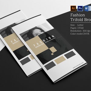 Folheto com três dobras para fotografia de moda | Brochura de Fotografia | Modelo do Photoshop | Microsoft Word | Ilustrador