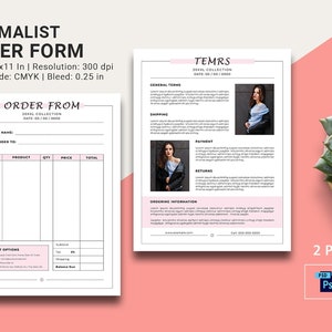 Minimalist Order Form Template | Terms Sheet | Wholesale Order Form Template | Sell Form | Photoshop & MS Word Template