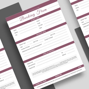 Client Booking Form Template, Photography Order Booking Form for Senior Photographers in Ms Word and Adobe Photoshop- INSTANT DOWNLOAD