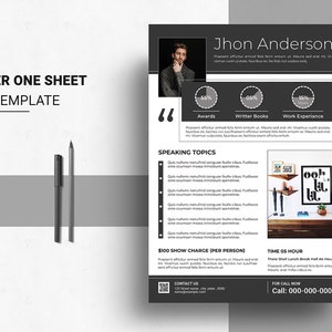 Speaker One Sheet | MS Word & Photoshop Template | Instant Download