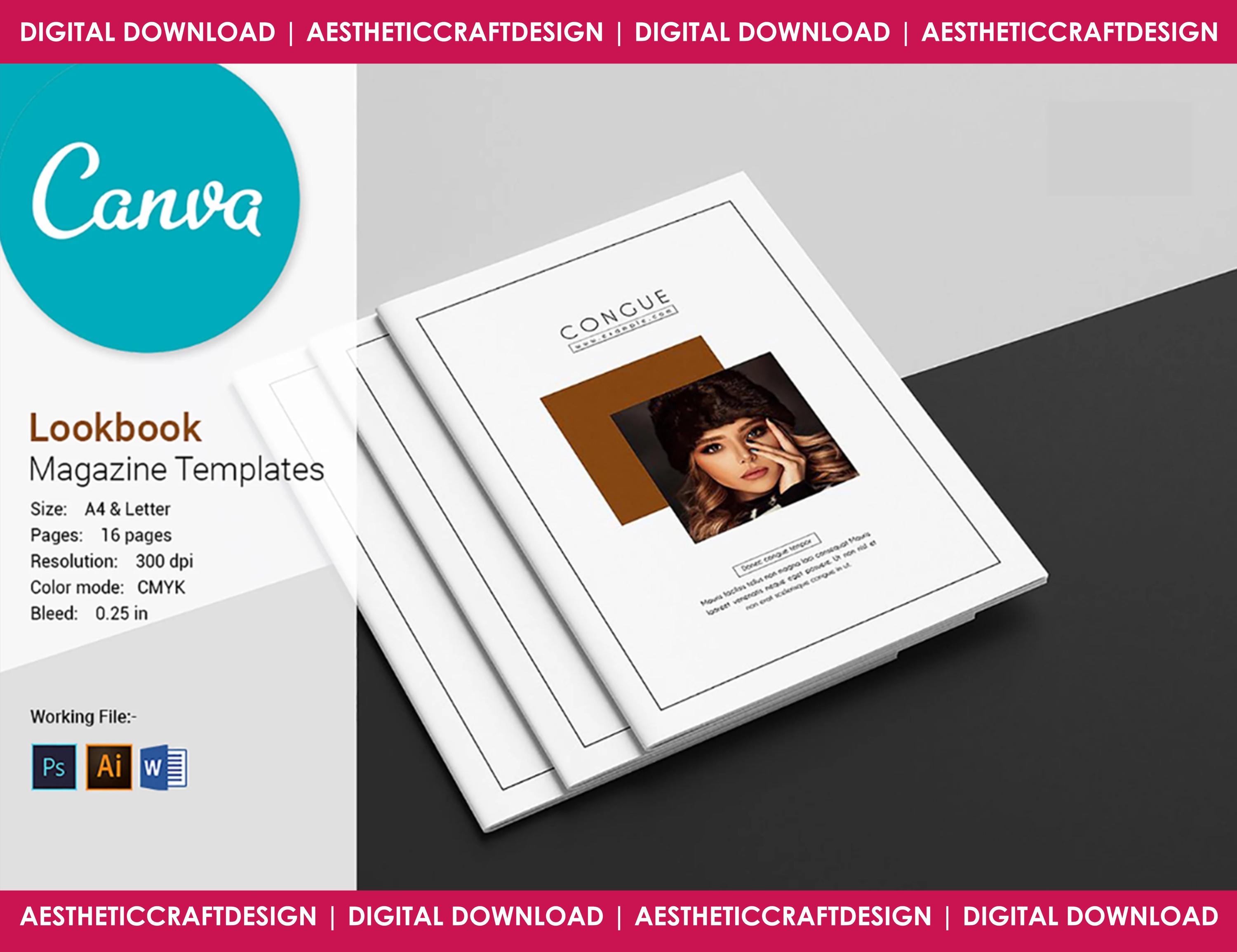 Lookbook Magazine Template | MS Word & Photoshop Template | Illustrator and Canva Template | Instant Download