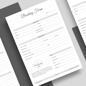 Client Booking Form, Business Forms for Photographers, Photoshop Template, INSTANT DOWNLOAD!