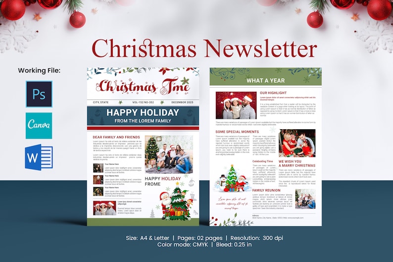 Christmas Newsletter Template | Canva Design | Photoshop and MS Word ...
