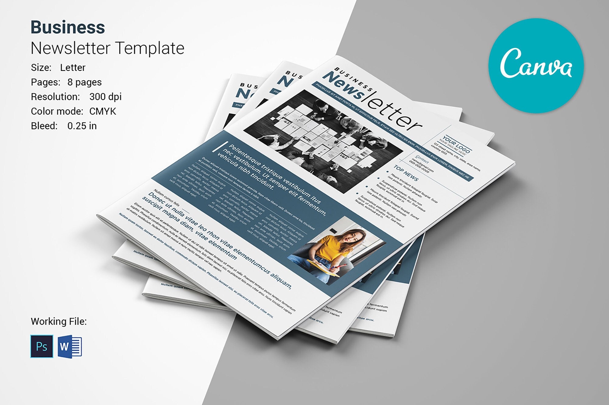 Business Newsletter Template Photoshop Canva & MS Word Template - Etsy