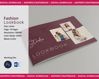 Plantilla de lookbook de moda / Plantilla de revista de fotografía imprimible / Catálogo de moda / Plantilla de Photoshop y MS Word