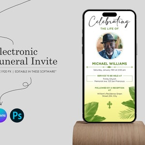 Tekstuitnodiging | Digitale rouwuitnodiging | Telefoonbegrafenisaankondiging | CANVA-SJABLOON | Digitale begrafenisuitnodiging