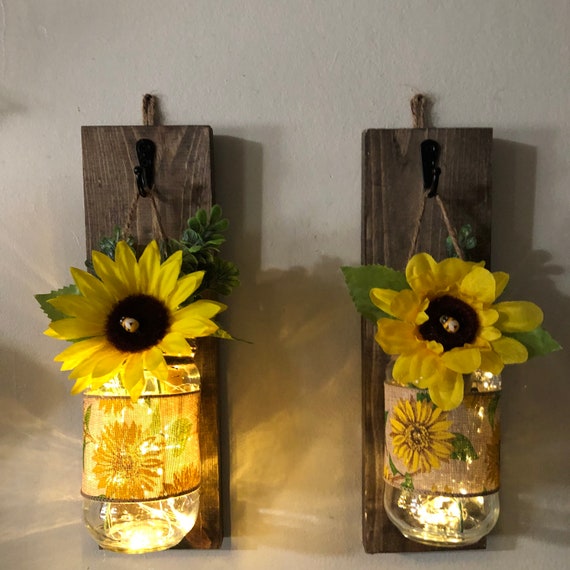 Sunflower bee Lighted Wall Sconce set of 2 Etsy Australia