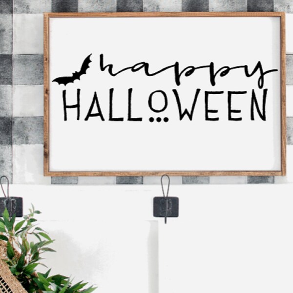 happy halloween// halloween sign svg// fall svg// fall decor// pumpkins// bats// trick or treats// leaves// boots//sweater weather