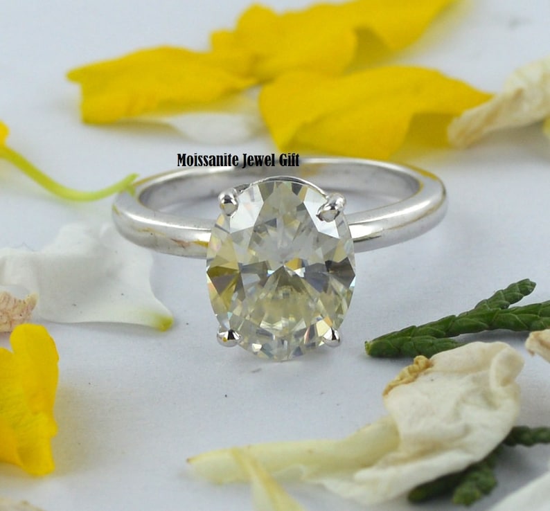 Anniversary Ring, Classic 2.00 Ct Oval Cut Genuine Moissanite With 14KT Solid White Gold Solitaire Engagement/&Wedding Ring