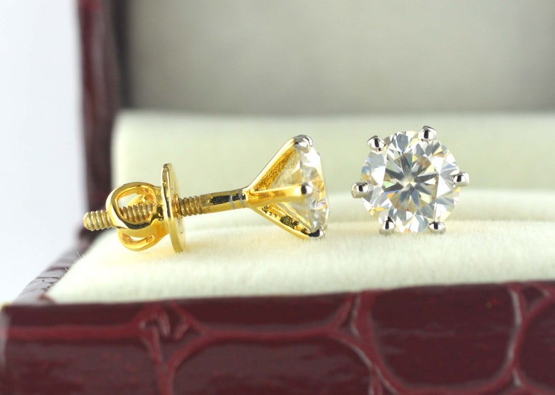 Solitaire Moissanite Earring 14Kt Solid Yellow Gold Stud Earring,Anniversary Gift,Birthday Gift,Wedding Gift